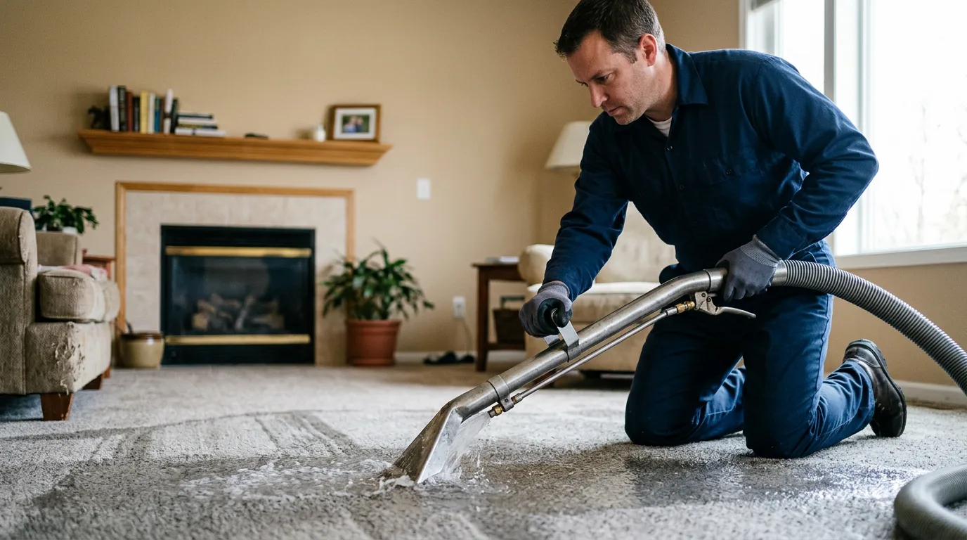 Water damage restoration technician working near Monroeville, IN